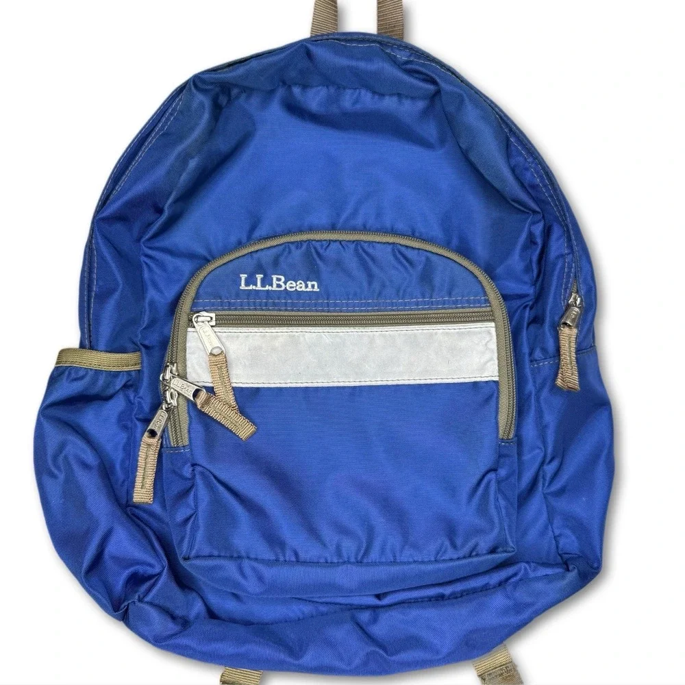 VTG LL Bean Mini Backpack Blue Reflective Stripe School Travel Daypack